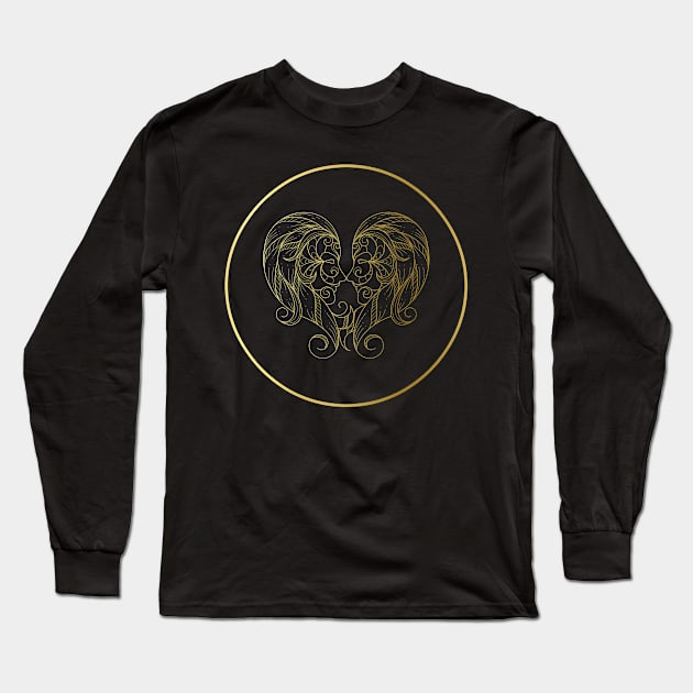 Gemini Zodiac Art Gold Long Sleeve T-Shirt by Felicity-K